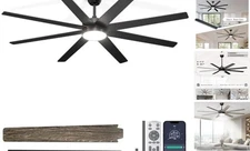 72'' Large Ceiling Fans with Lights, Modern Ceiling Fan Black With Light