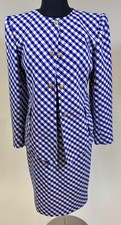 UNGARO PARALLELE Vintage Mod Skirt Suit Diagonal Blue Stripes Size XS/S