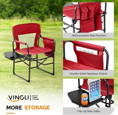 VINGLI Directors Chair 2 PackRed with Side Table and Carry Bag for Camping Beach