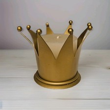 Gold Coloured Metal Crown Candle Holder With Ivory Pillar Candle Regal Decor