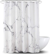 Marble Bathroom Shower Curtain,Grey and White Fabric Shower Curtain with Hooks,U