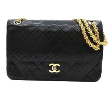 CHANEL CC Matelasse 27 Double Flap Chain Shoulder Bag Leather BK GHW France M994