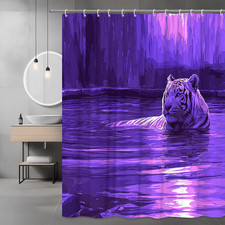 Purple Tiger in Water Shower Curtain Graphic Animal Print