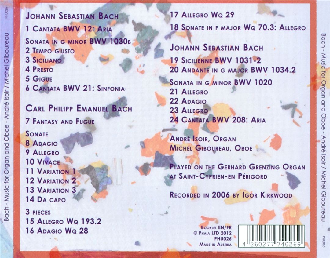 André Isoir / Michel Giboureau J.s. & C.p.e. Bach: Works For Organ & Oboe New Cd