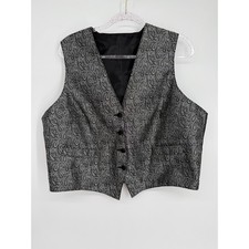 Paisley Print Vest Mens Formal Black Silver Classic Fit Button Front size XL