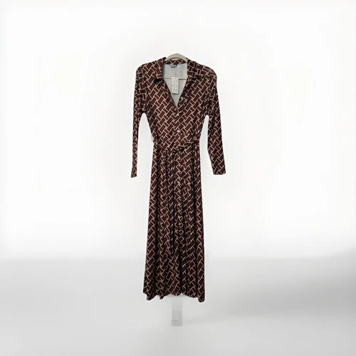 Glamaker Large Size Geometric Print Belted Button Front Maxi Shirt Dress