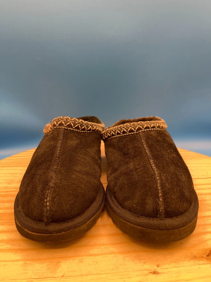 UGG Slip-On Slipper Tasman Unisex Sz 5M/7W Black Fabric Faux Fur Insole Comfort - Image 4 of 4
