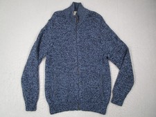 LL Bean Sweater Mens Medium Heather Blue Full Zip Lambswool Knit Hike Grandpa