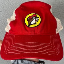 Buc-ees Hats Mens OSFM Trucker Snapback Red Mascot Logo Meshback Baseball Cap