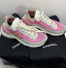 Chanel 20S White Pink Gray Suede CC Runner Trainer Sneaker Women  s 7.5 EU 38