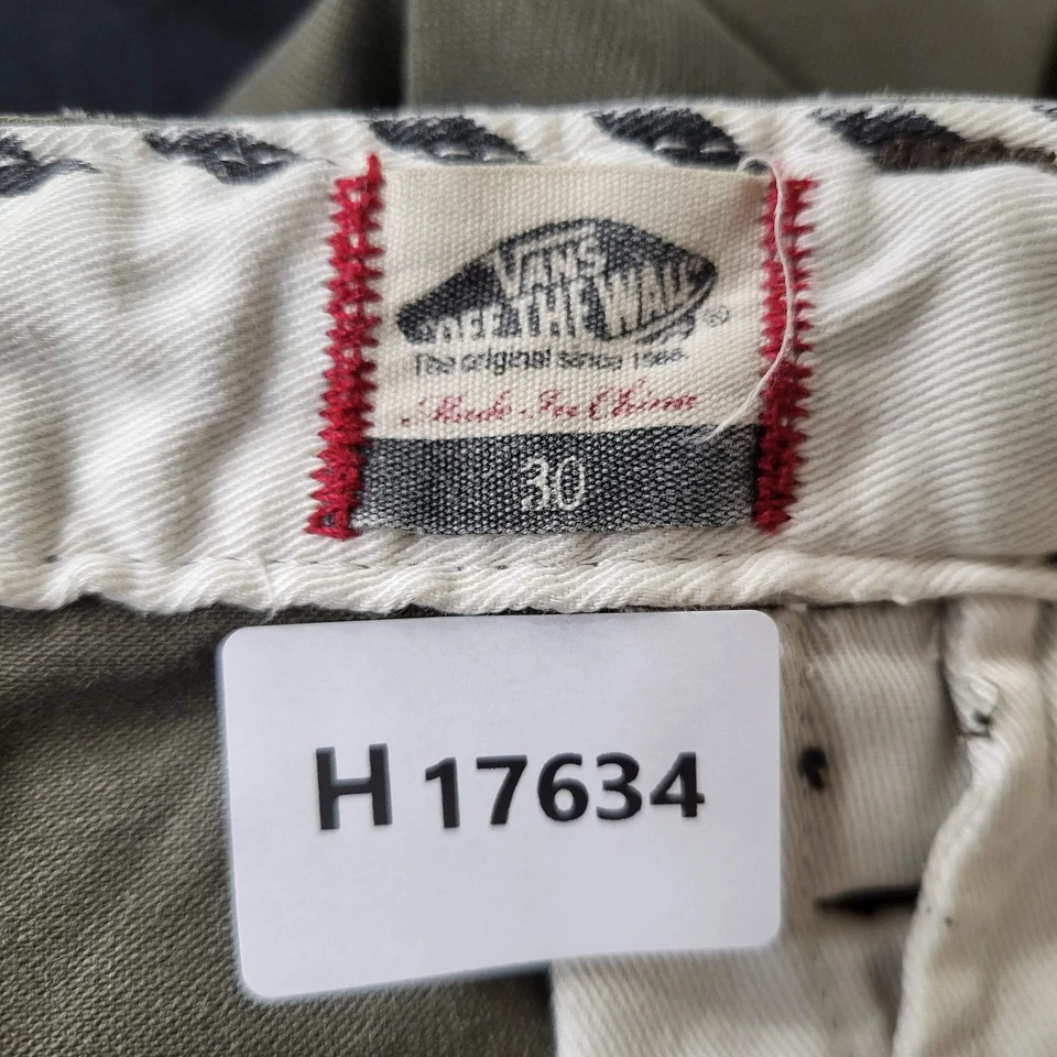 Pantalones Cortos Vans Hombre 30 Oliva Chino Sarga Botón Cremallera Costuras en Contraste LEER Foto 2 de 4