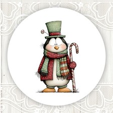 Whimsical Christmas Penguin Stickers Round Matte Labels Seals