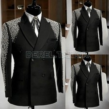 Crystal Men Suits Luxury Rhinestone Blazer Pant Slim Fit Wedding Groom Tuxedos