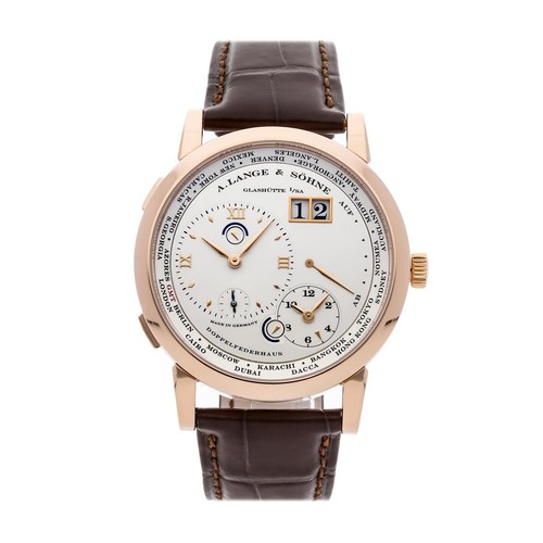 A. Lange & Sohne Lange 1 Time Zone Rose Manual 41mm Silver Dial Strap 116.032