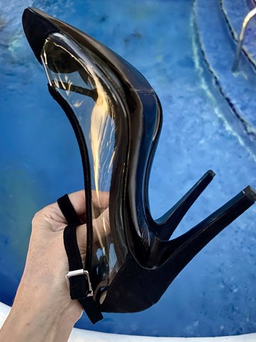 BCBGeneration BLACK SUEDE HEELS — CLEAR PUMPS SEE-THROUGH — NEW — Size 7 7.5 - Picture 16 of 19