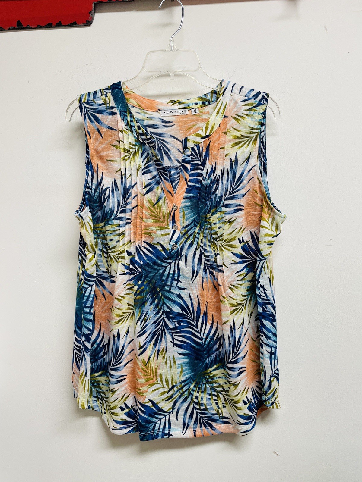 NOTATIONS Tropical Sleeveless Pleated Casual Tank Shirt - Women’s Size 1X