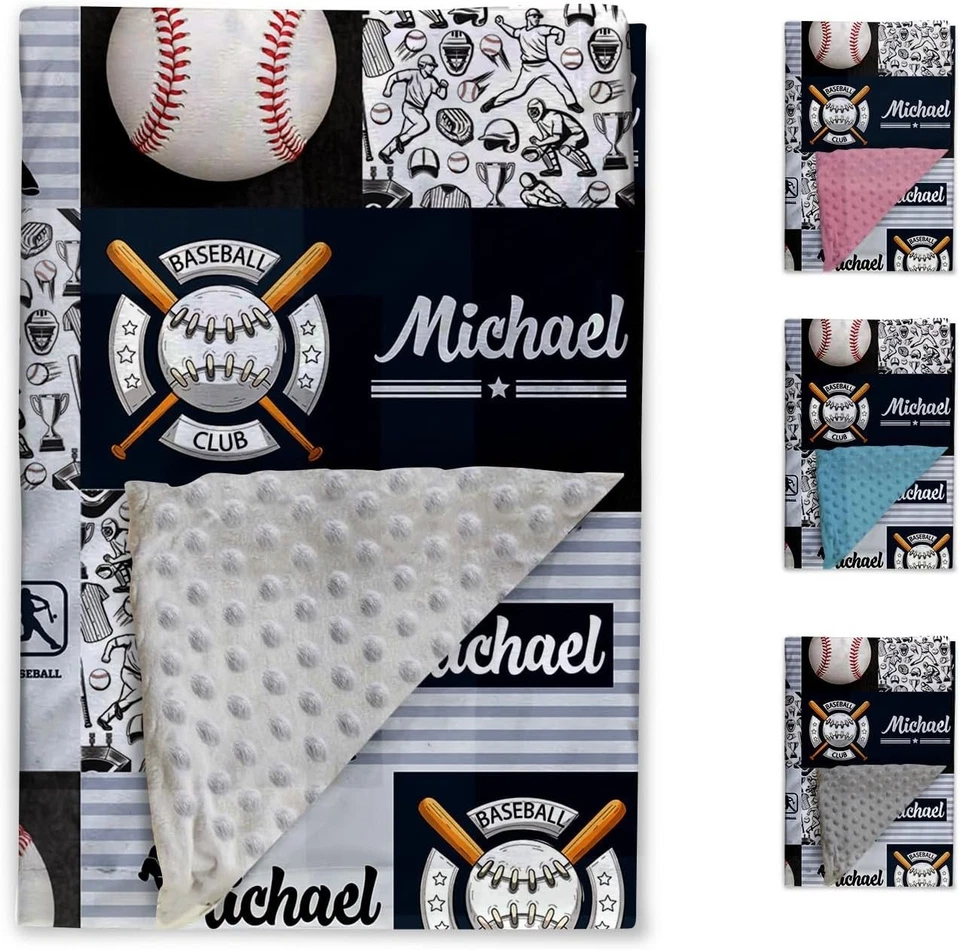 Manta de bebé de béisbol personalizada con respaldo punteado de doble capa para niños Foto 3 de 4