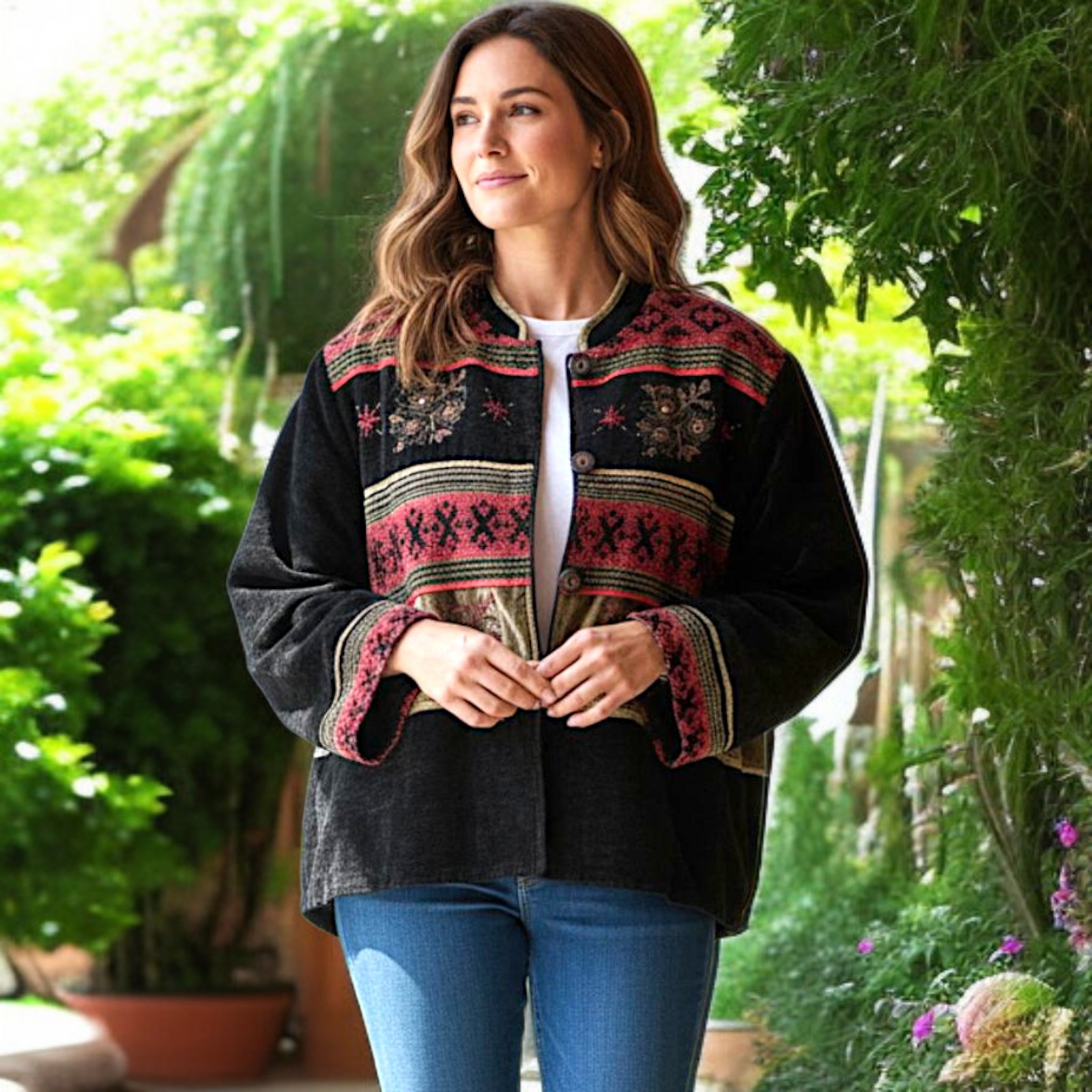 Flashback Patchwork Tapestry Jacket M Velvet Art … - image 14