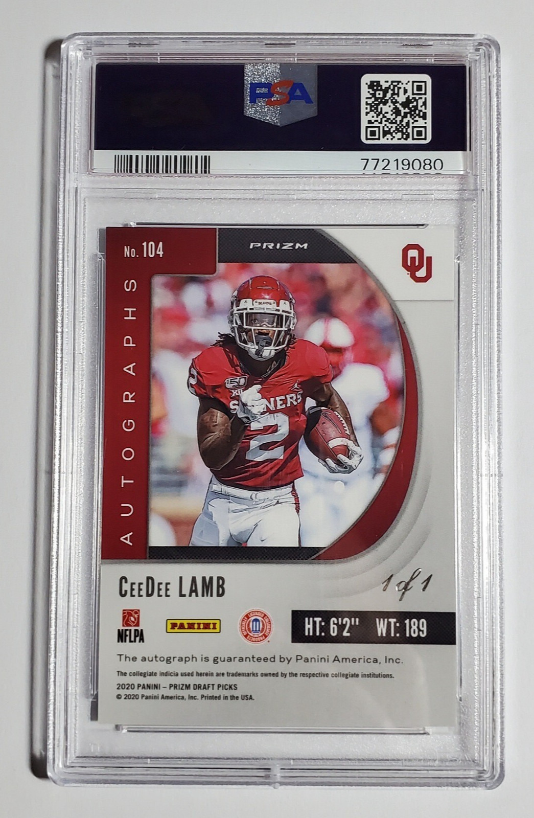 2020 Panini Prizm Draft Black Mosaic CeeDee Lamb Auto 1/1 PSA 10 view 2