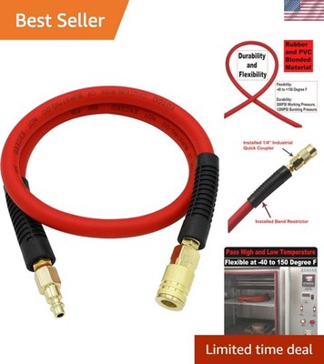 Hybrid Lead-in Air Hose 3/8-Inch by 3-Feet 300 PSI Heavy Duty, Lightweight, K...