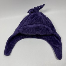 REI Blue Patchwork Fleece Earflap Beanie Winter Hat with Chin Strap