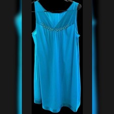 Women  s Turquoise Vanity Fair Nightgown - Size Medium - Vintage Sleepwear Lounge