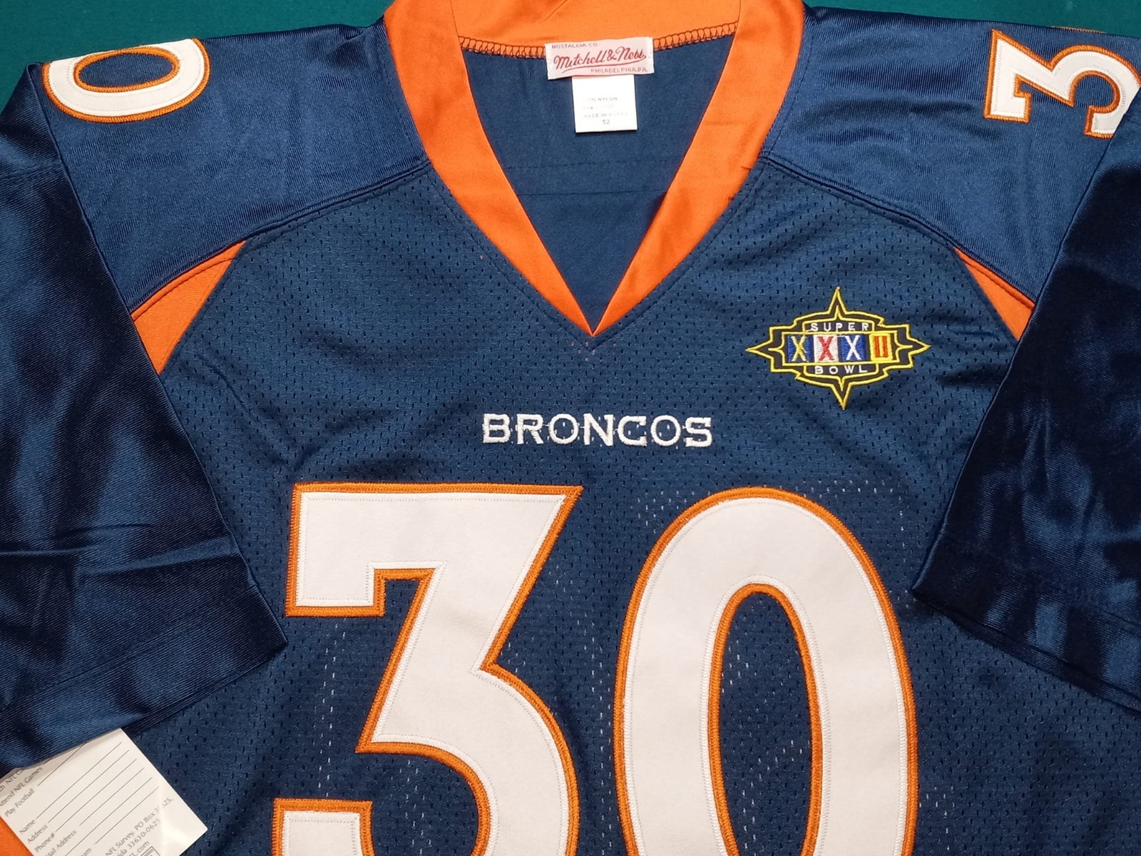 TERRELL DAVIS *XL* BRONCOS S.BOWL XXXII THROWBACK, SEWN, NEW!