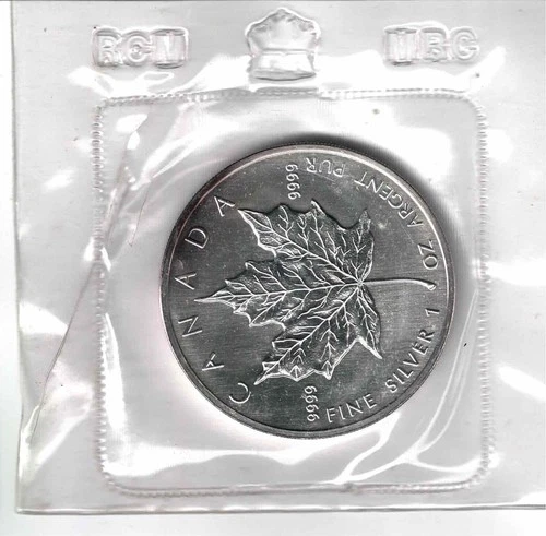 1988 Canadian Maple Leaf Elizabeth II $5 Dollar 1 oz Silver Coin Unc Sealed