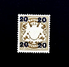 Germany BAVARIA Stamp - 1920 Coat of Arms 20pft Blue Overprint MNH r29🔥