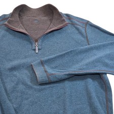 Tommy Bahama Reversible Quarter Zip Pullover Sweater Mens XXL Blue Brown