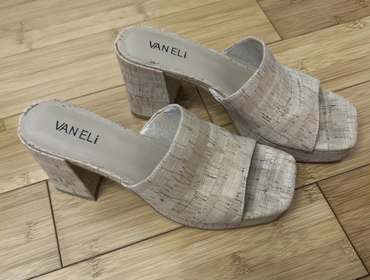 VANS Sandali Vaneli Moyra in sughero con tacco grosso abbigliamento resort eleganza minimalista taglia 8