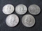Lot of 5 Franklin Silver Half Dollars