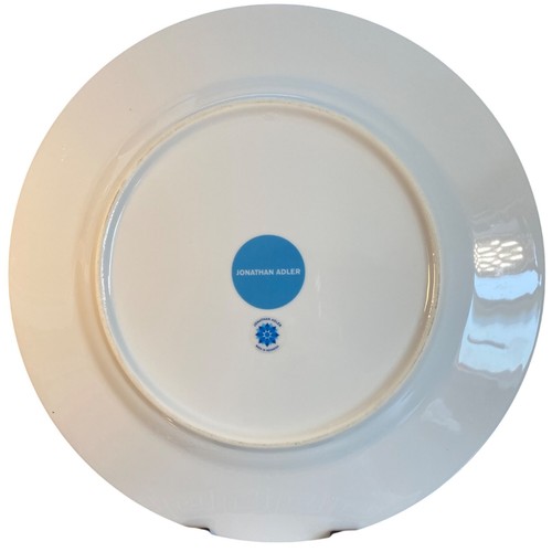 Set Of 4 Jonathan Adler Greek Key Blue & White Porcelain Plates 11.5" Turquoise - Picture 5 of 11