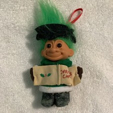 Vintage Green Hair Christmas Caroler Lucky Troll Doll by Russ