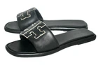 TORY BURCH Double-T Sport Slide Sandals Women Size 11 Perfect Black Leather