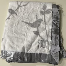 Little Giraffe Luxe Birdsong Baby Blanket Satin Border White Gray Lovey 36x30