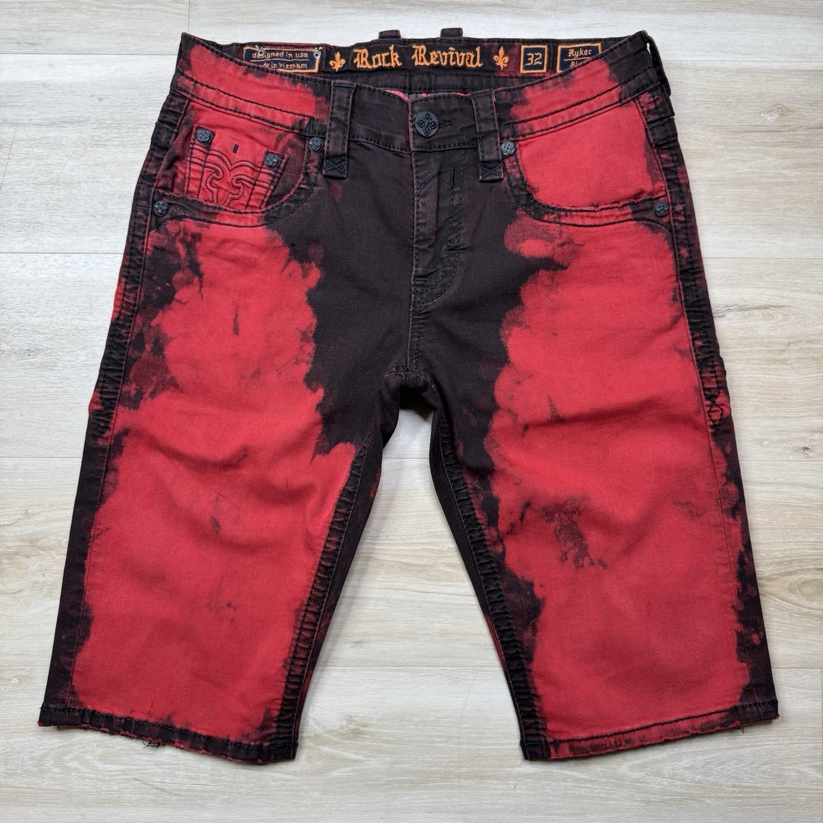 Rock Revival Ryker Distressed Denim Shorts Red Men's Size 32 - Main Image