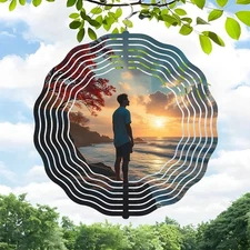 Serene Metal Hanging Wind Spinners  Circular Sound Wave Design for Tranquil Yard