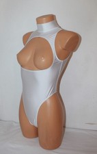 Women Leotard 204-18 High Collar Open Chest Open Back White Spandex Size L