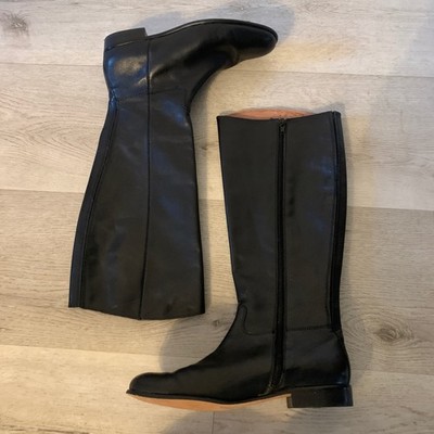 Corso Como Black Leather Tall Riding Boots Womens 9.5M Side Zip Round Toe