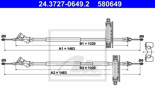 HANDBRAKE CABLE PAIR REAR ATE 243727-06492 2PCS FOR FORD FOCUS 1.4L,1.6L,1.8L,2L - Image 2 of 4