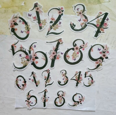 Sticker Numbers Flower Design Green Numbers with Flowers stickers 40 Pcs Scrapbooking Junk ...