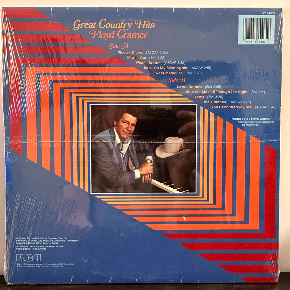 FLOYD CRAMER - Great Country Hits (1981) - 12" Vinyl Record LP - SEALED - Image 2 of 2