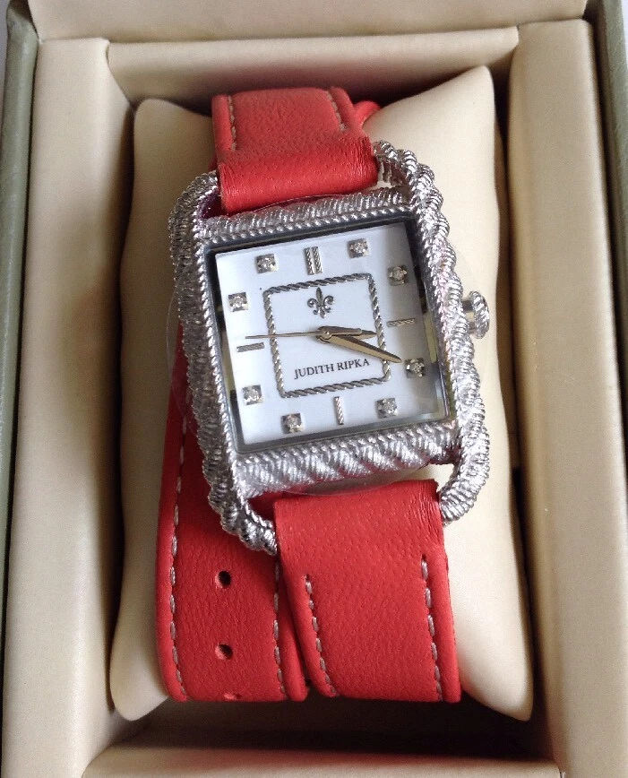 Judith Ripka Double Wrap Leather Strap Watch in CORAL - Image 2 of 4