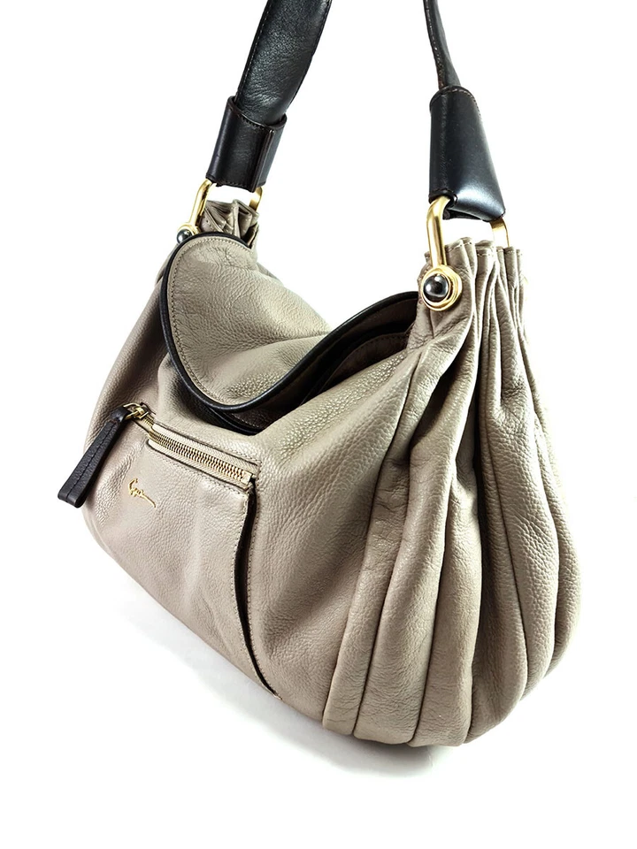 Bolso de Hombro Hobo Giorgio Armani Cuero Beige Herrajes Dorados Hecho en Italia Foto 4 de 4