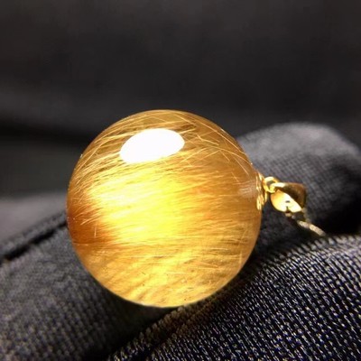Natural Gold Rutilated Quartz Crystal Ball Sphere Shape Woman Pendant 15MM18K