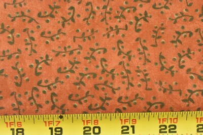 By 1/2 Yd, Green Vines on Marbled-Rust Quilt Cotton, Moda, Sandy Gervais, P9275