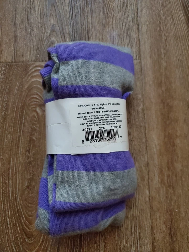 Hanna Andersson Girls Purple and Grey Stripe Tights Size 130/140 NWT - Image 2 of 2