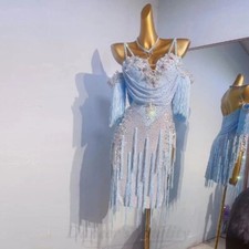 Latin Dance Performance Costumes Exquisite Pearl Rhinestone Tassel Dress
