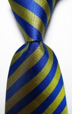 New Classic Striped Blue Yellow JACQUARD WOVEN 100 Silk Men's Tie Necktie
